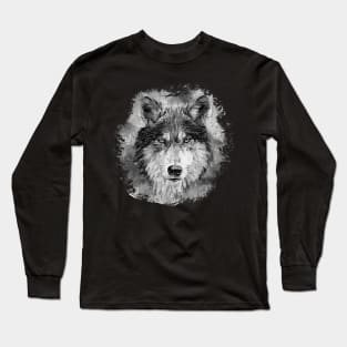 Wolf face black and white painted design Long Sleeve T-Shirt